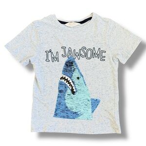 H&M Kids Alternating Prints and Sequins Blue Shark Graphic T-Shirt